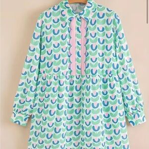 Floral Patterned Dress with Scalloped Trim